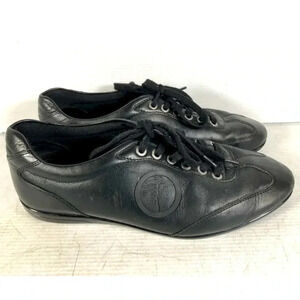 Versace Collection Mens Black Leather Lace Up Casual Sneaker Shoes Size 41